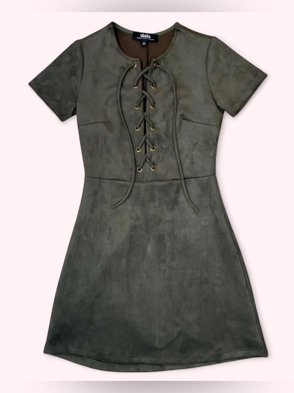 LULU’S Deep Olive Green Faux Suede Lace-Up Dress 🖤